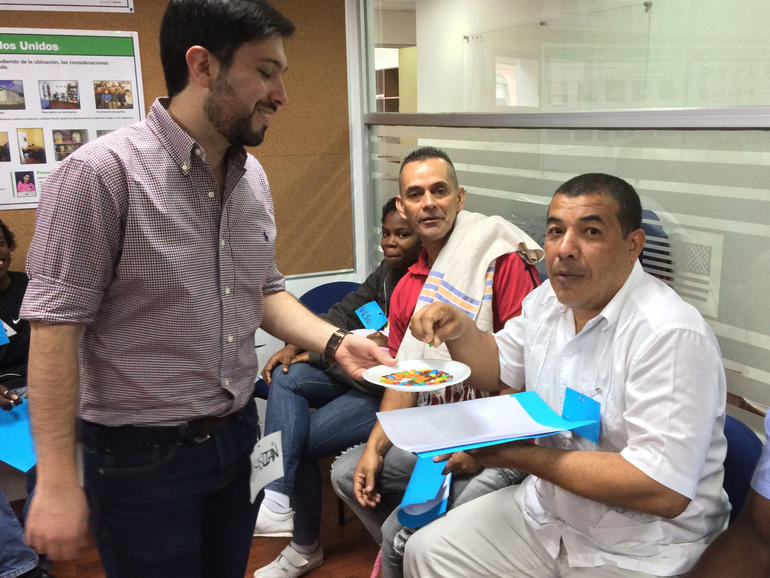 Instructor and participant in CO class activity