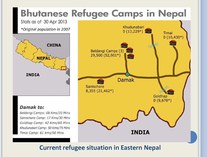 Map of Bhutanese refugee camps in eastern Nepal